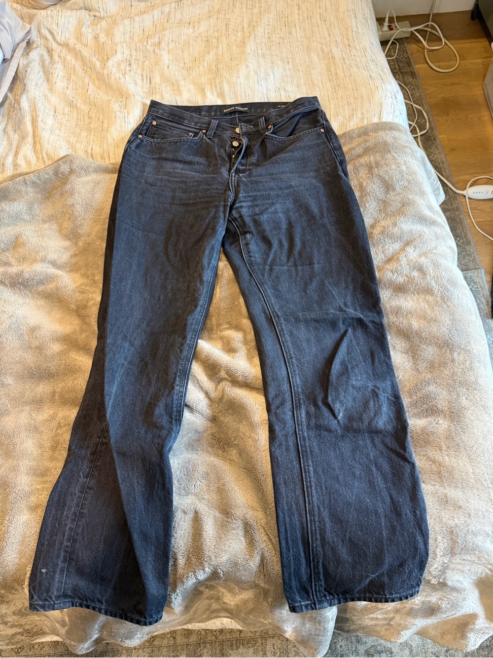 Denim Forum Indigo Flare Wide-Leg Jeans
